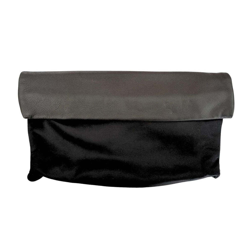 BCBGMAXAZRIA - Black Leather Satin Fold-Over Clutch